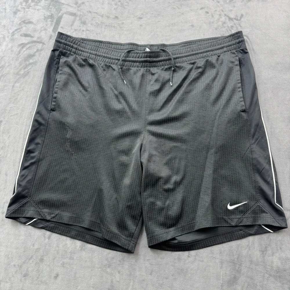Nike Mens Basketball Shorts Black Mesh Athletic Gym XL Drawstring White Piping